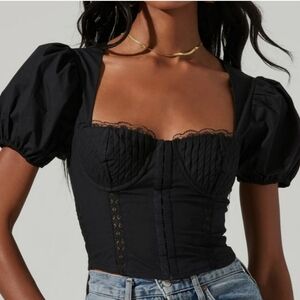 New Astr the Label Black Puff Sleeve Lace Corset Top Small